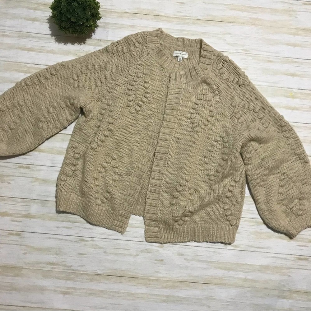 Lucky Brand Chunky Popcorn Textured Knit Balloon Sleeve Sweater Cardigan Large